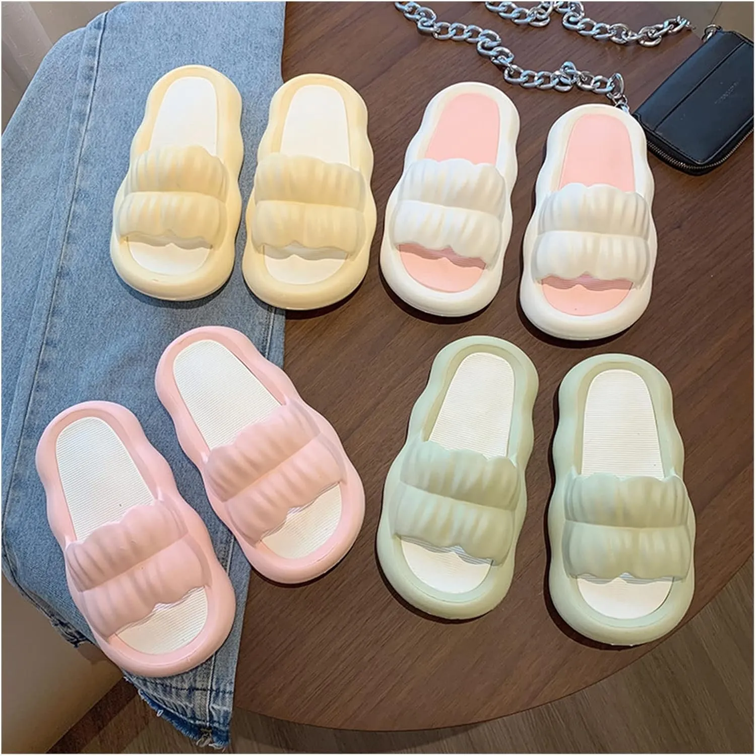 Beach Sandals Summer Petal Slippers Female Soft Bottom A Word Candy Color Sandals Indoor and Outdoor Simple Fashion Cute Slippers Pillow Slippers(Yellow,38-39)