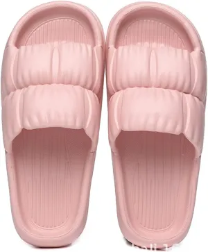 Beach Sandals Summer Pleated Petal Slippers Female Home with Silent Sandals Fashion Female Outdoor Slippers Pillow Slippers(Pink,42/43)