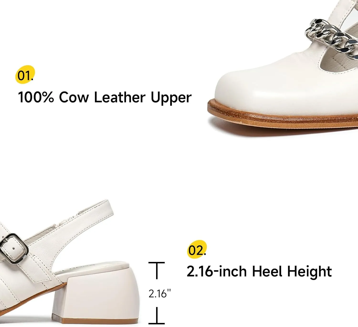 BEAU TODAY Heeled Sandals for Women, Leather Slingback Sandals, Chunky Block Square Toe Heels, Fashion Slip-on Casual Sandals, Dressy Closed Toe Shoes for Party