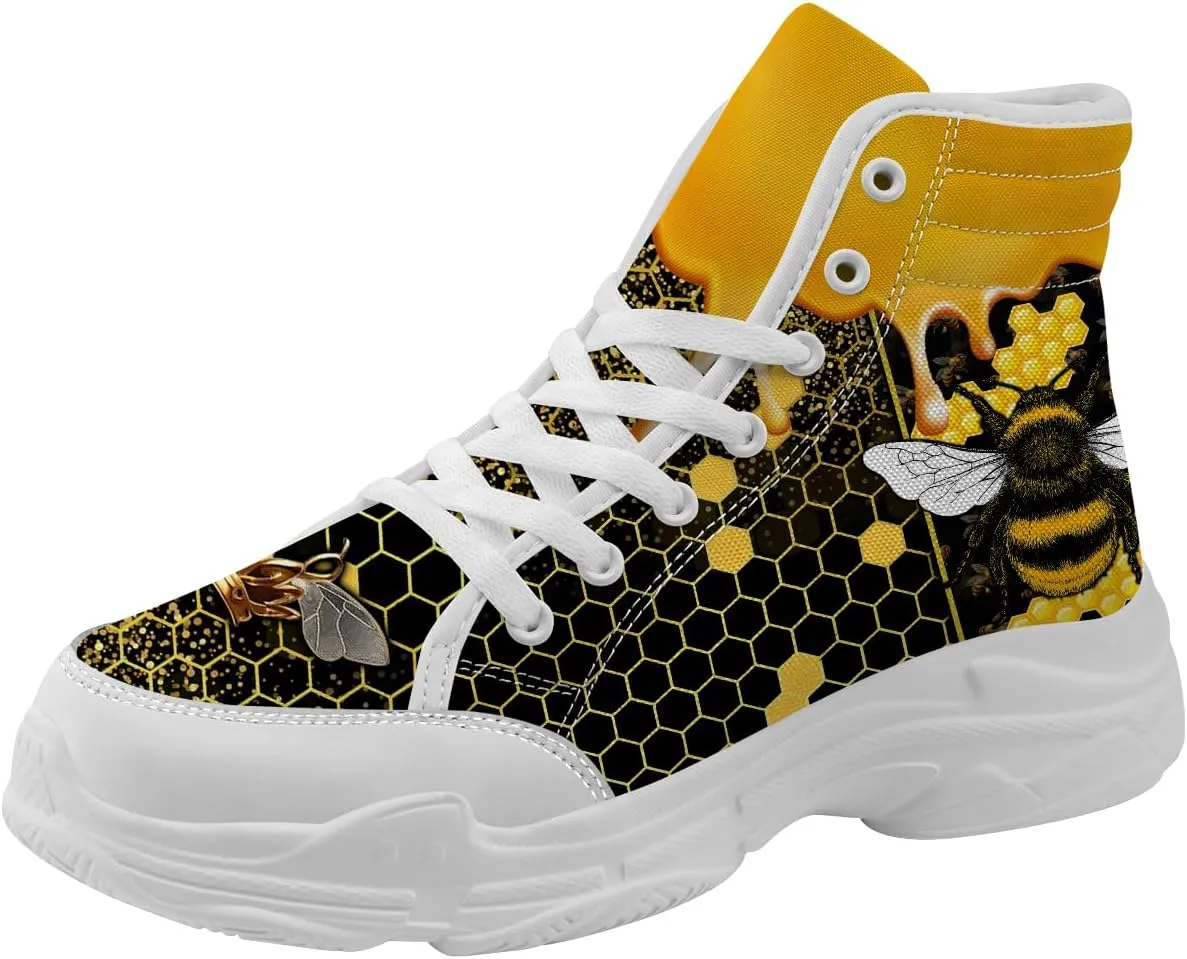 Bee Shoes Women Men High Top Sneakers Lace-up Canvas Tennis Shoes Gifts for Her Him