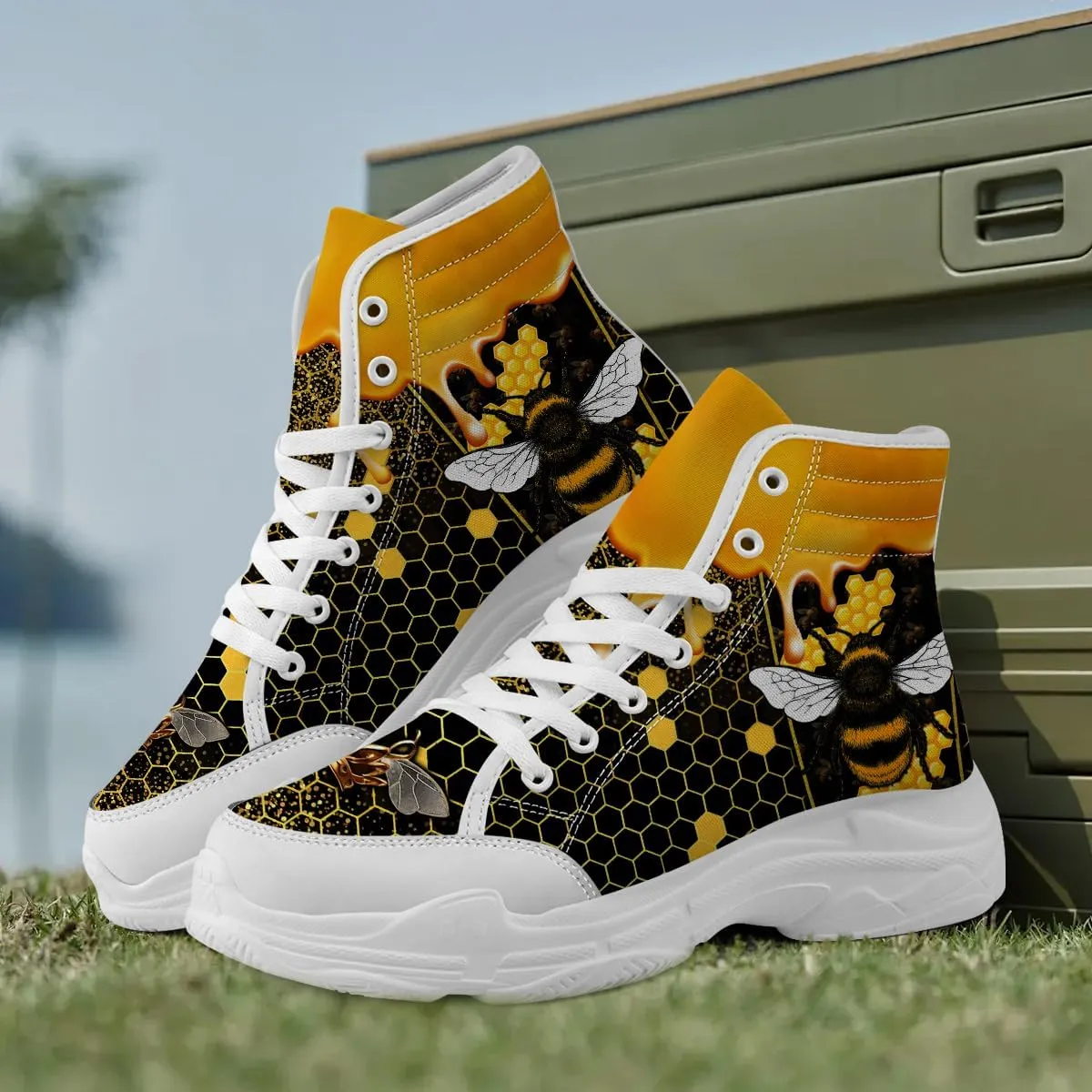 Bee Shoes Women Men High Top Sneakers Lace-up Canvas Tennis Shoes Gifts for Her Him