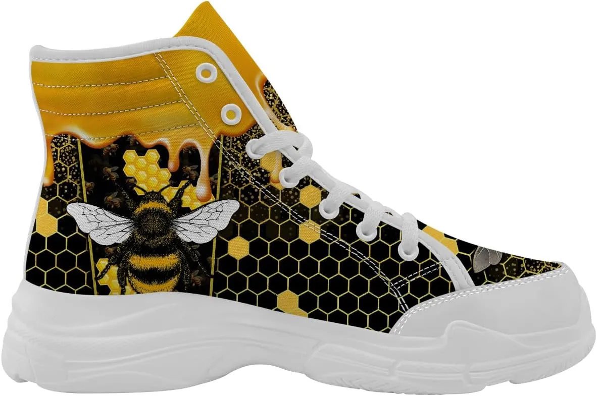 Bee Shoes Women Men High Top Sneakers Lace-up Canvas Tennis Shoes Gifts for Her Him
