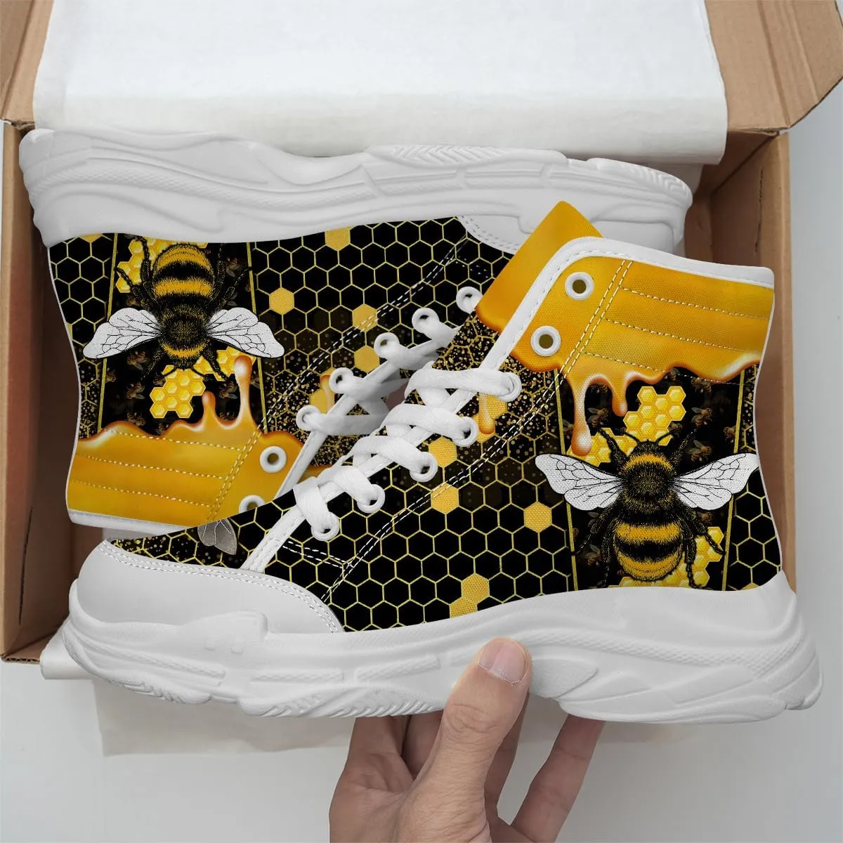 Bee Shoes Women Men High Top Sneakers Lace-up Canvas Tennis Shoes Gifts for Her Him