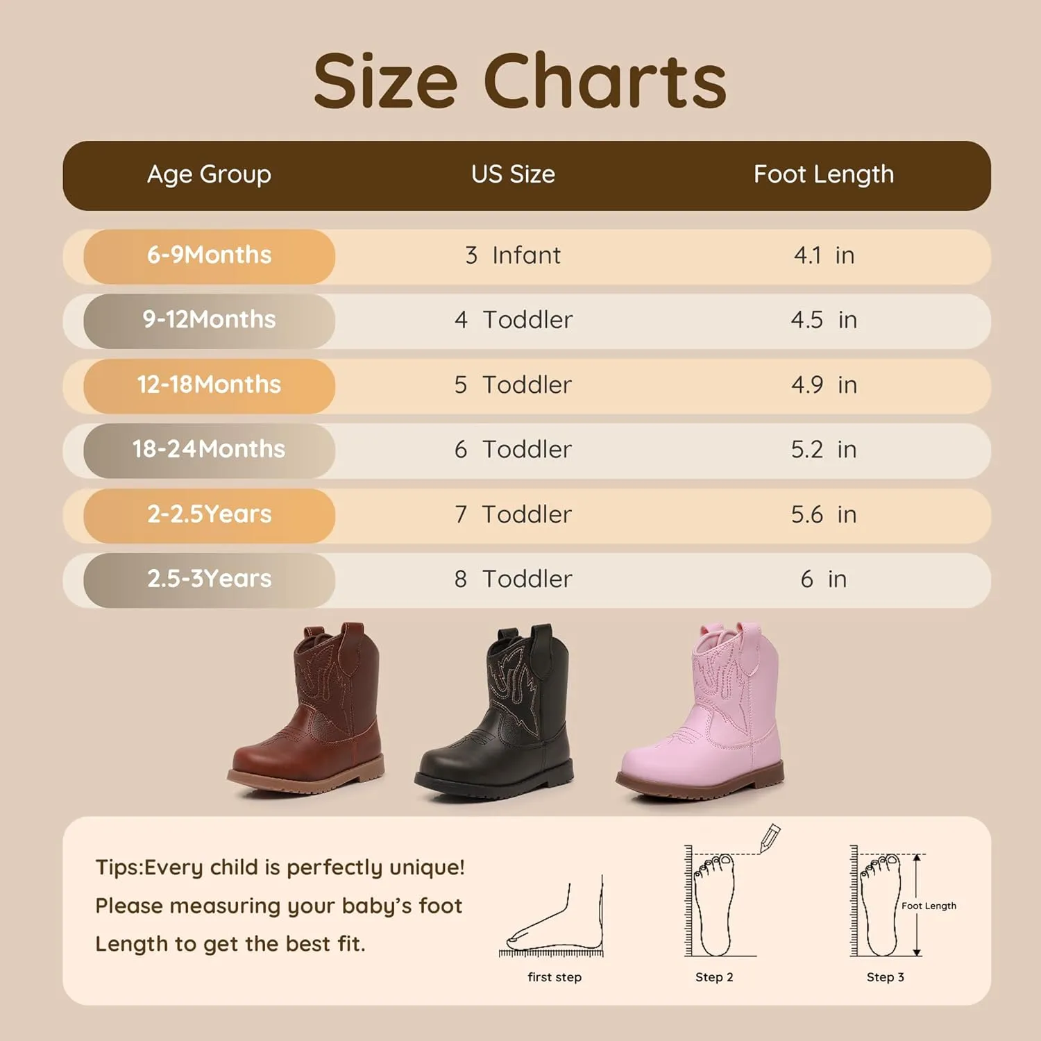 Blikcon Toddler Cowboy Boots for Boys Girls Baby Infant Cowgirl Boots Round Toe All Seasons 6-36 Months (Infant/Toddler)