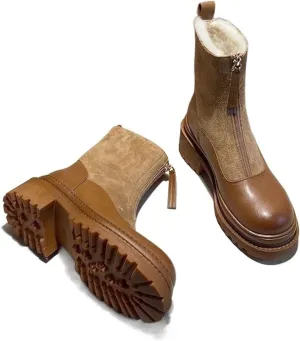 Boots For Women Women's High-heeled Shoes Boots Zipper Ankle Shoes Woman In Winter (Color : Brass, Size : 6.5)