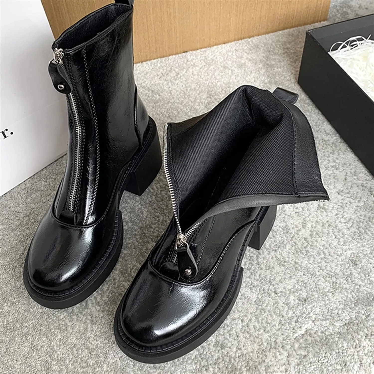 Boots For Women Women's High-heeled Shoes Boots Zipper Ankle Shoes Woman In Winter (Color : Brass, Size : 6.5)