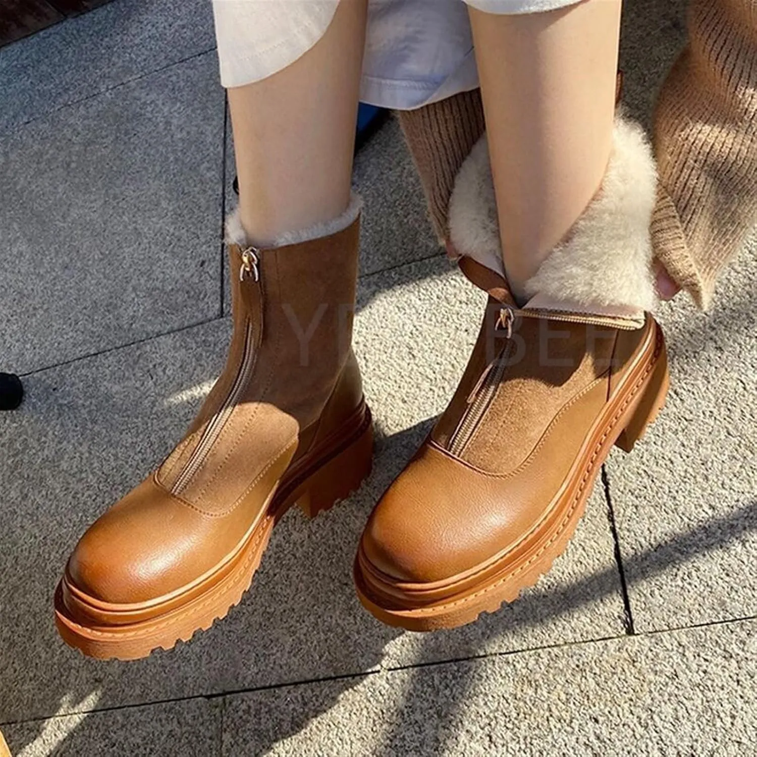 Boots For Women Women's High-heeled Shoes Boots Zipper Ankle Shoes Woman In Winter (Color : Brass, Size : 6.5)