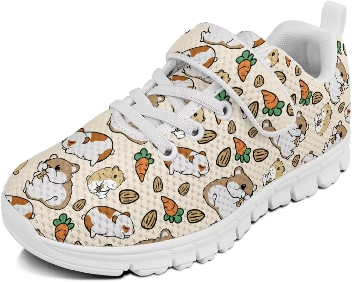 Boy Shoes Athletic Running Fashion Sneakers Walking Breathable Kids Girls Fitness Cross-Training Tennis Lightweight Shoes(Little Kid/Big Kid) Hamster Carrot Pattern（White Sole）