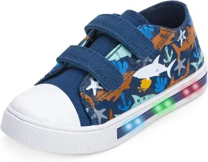 Boys Girls Sneakers Light Up Canvas Shoes for Toddler Kids Easy Fasten Fashion Shoes with Hook and Loops