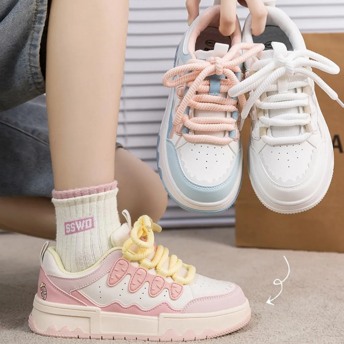 Carrot Chunky Platform Sneakers for Women Girl's Chic Cute Walking Skate Shoes Sport Casual Fashion Back to School