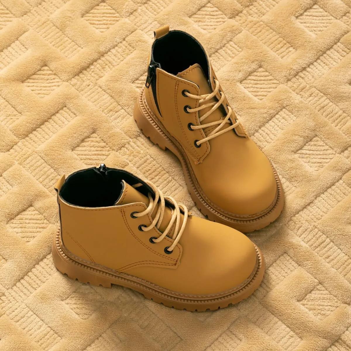 Casazoe Toddler Boys Girls Boots Little Kid Classic Work Boots Side Zipper Casual Walking Hiking Shoe High Top Lace Up Combat Ankle Shoes