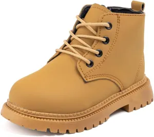 Casazoe Toddler Boys Girls Boots Little Kid Classic Work Boots Side Zipper Casual Walking Hiking Shoe High Top Lace Up Combat Ankle Shoes