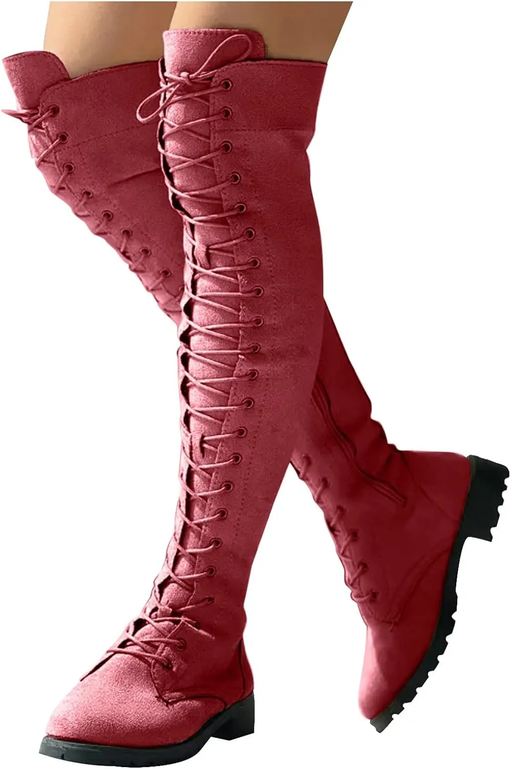 Cathalem Over the Knee Boots for Women Platform Thigh High Boots Chunky Heel Knee High Boots Round Toe Stretch Boots