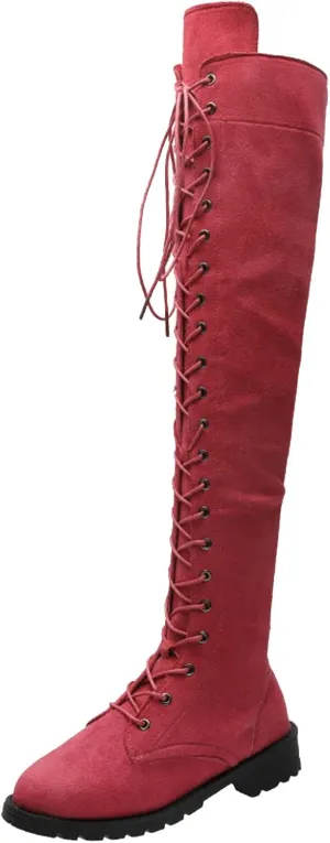 Cathalem Over the Knee Boots for Women Platform Thigh High Boots Chunky Heel Knee High Boots Round Toe Stretch Boots