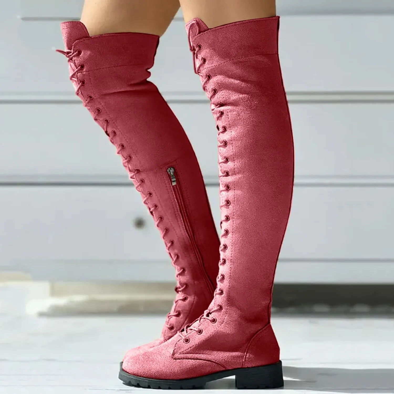 Cathalem Over the Knee Boots for Women Platform Thigh High Boots Chunky Heel Knee High Boots Round Toe Stretch Boots