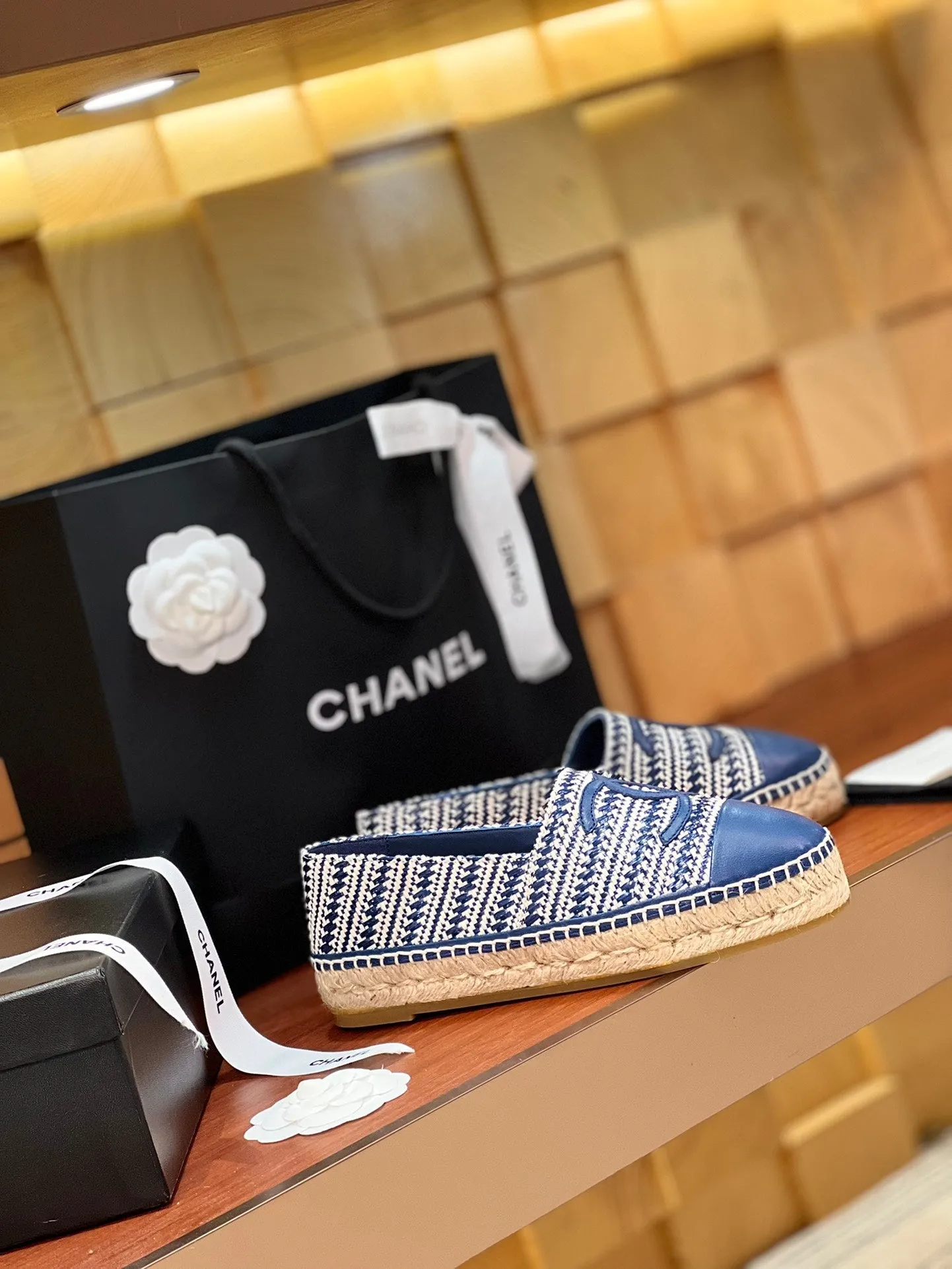 cc espadrilles white blue woolen cloth blue lambskin