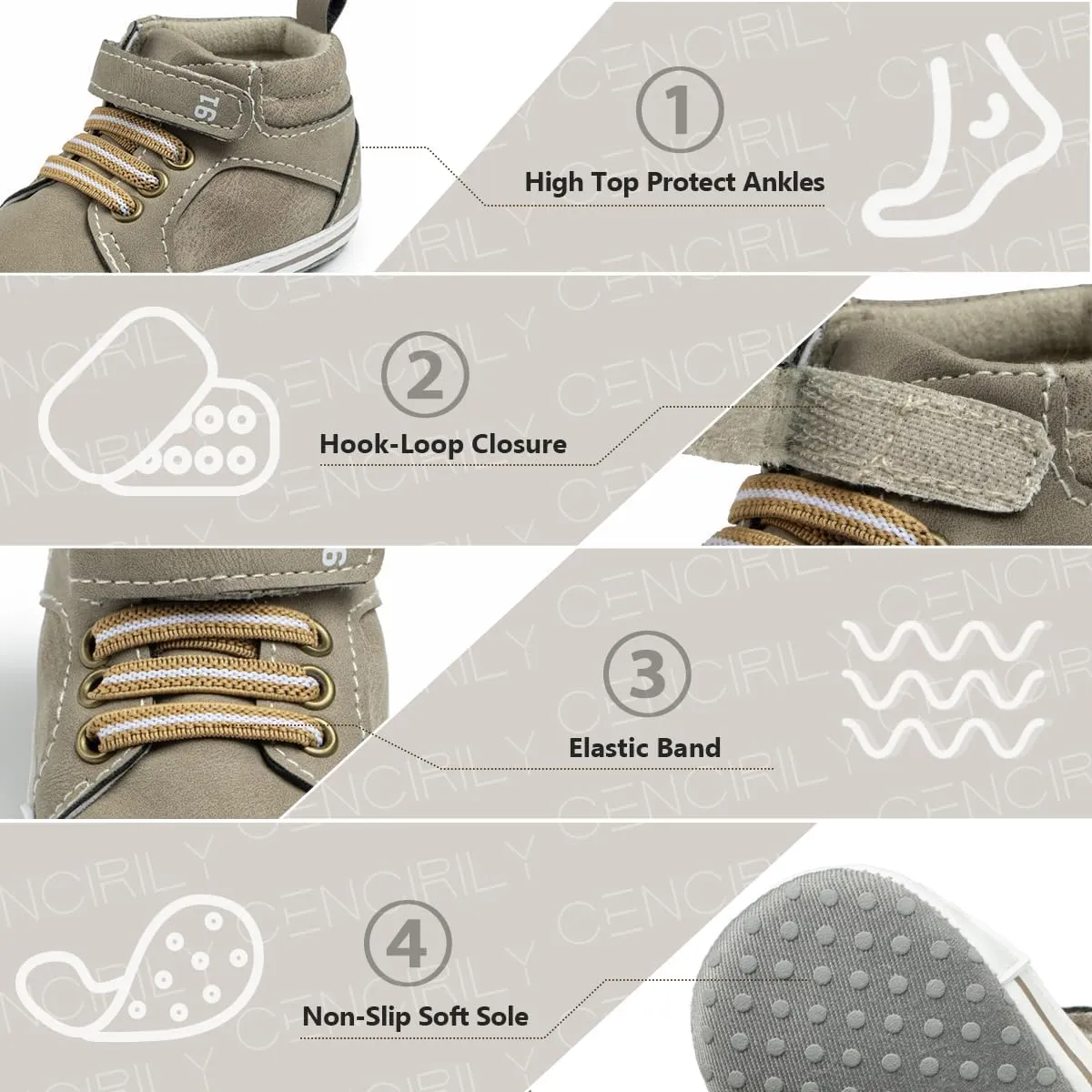 CENCIRILY Baby Boys Girls High Top Sneakers Soft Soles Anti Skid Infant Ankle Shoes Toddler Prewalker First Walking Crib Shoes