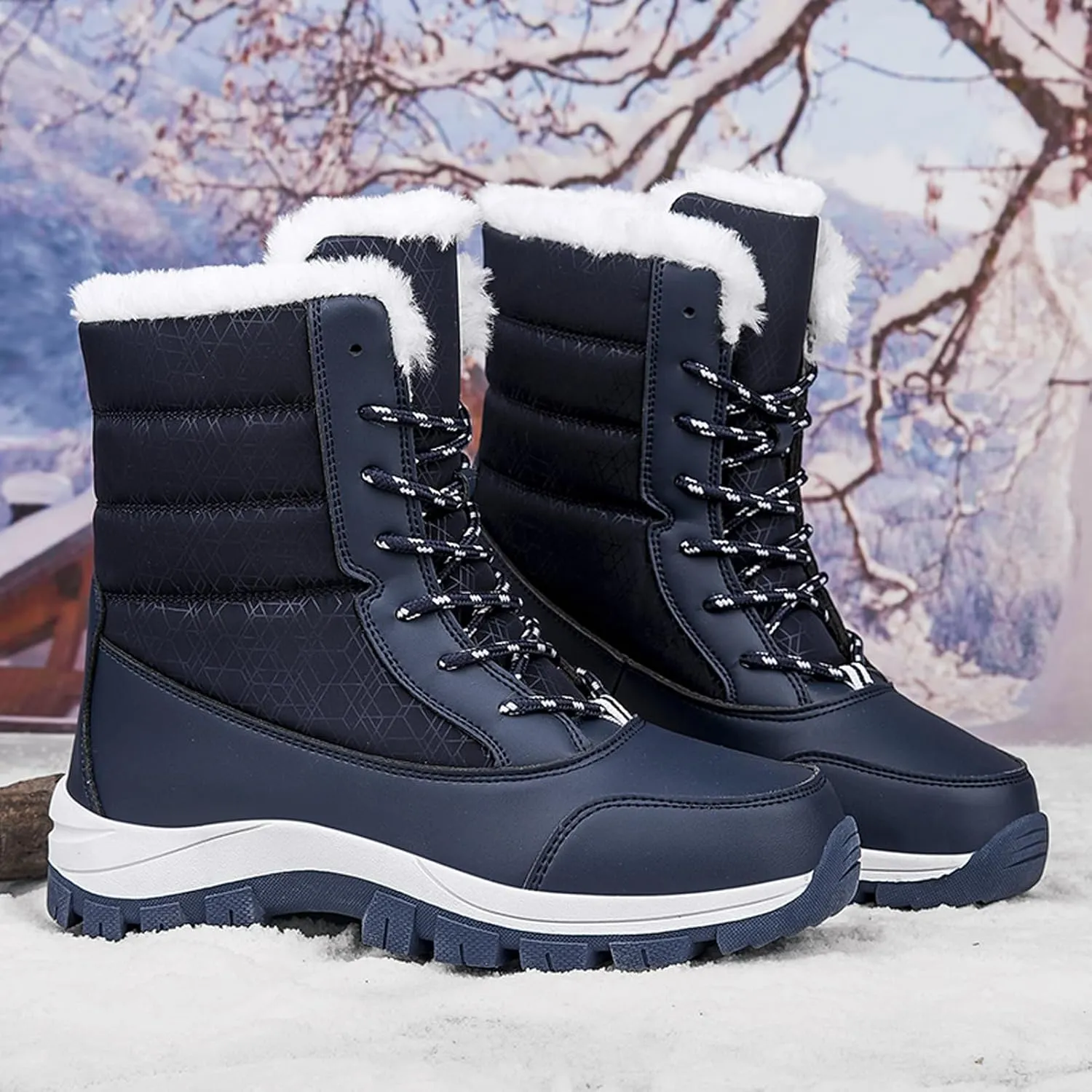 CERYTHRINA Womens Waterproof Booties Lightweight Winter Fur Lined Walking Boots Anti-Slip Outdoor Snow Boots