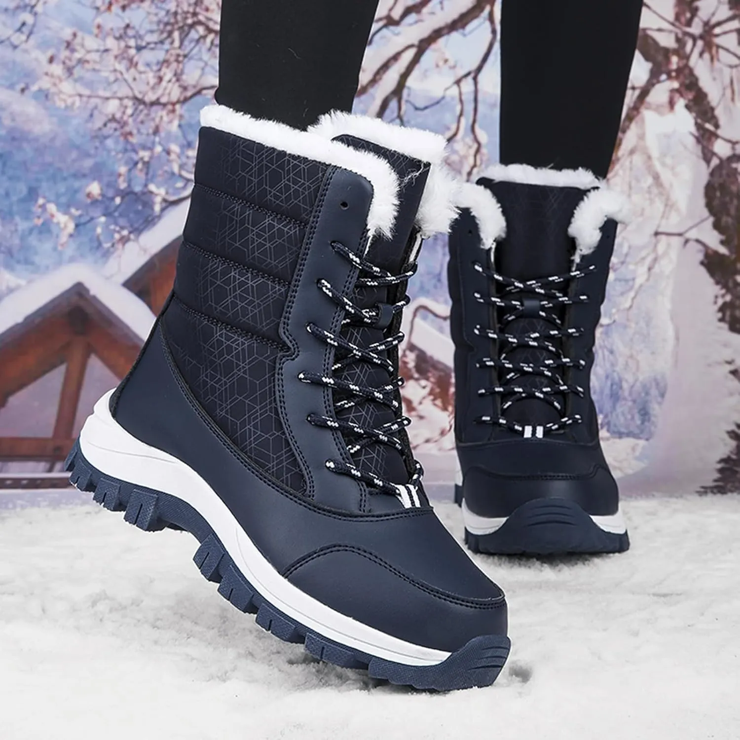 CERYTHRINA Womens Waterproof Booties Lightweight Winter Fur Lined Walking Boots Anti-Slip Outdoor Snow Boots