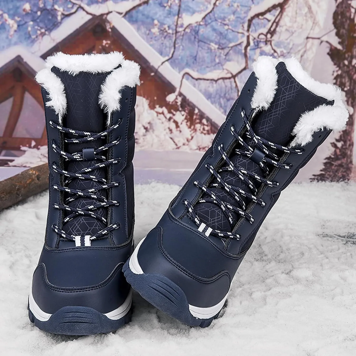 CERYTHRINA Womens Waterproof Booties Lightweight Winter Fur Lined Walking Boots Anti-Slip Outdoor Snow Boots