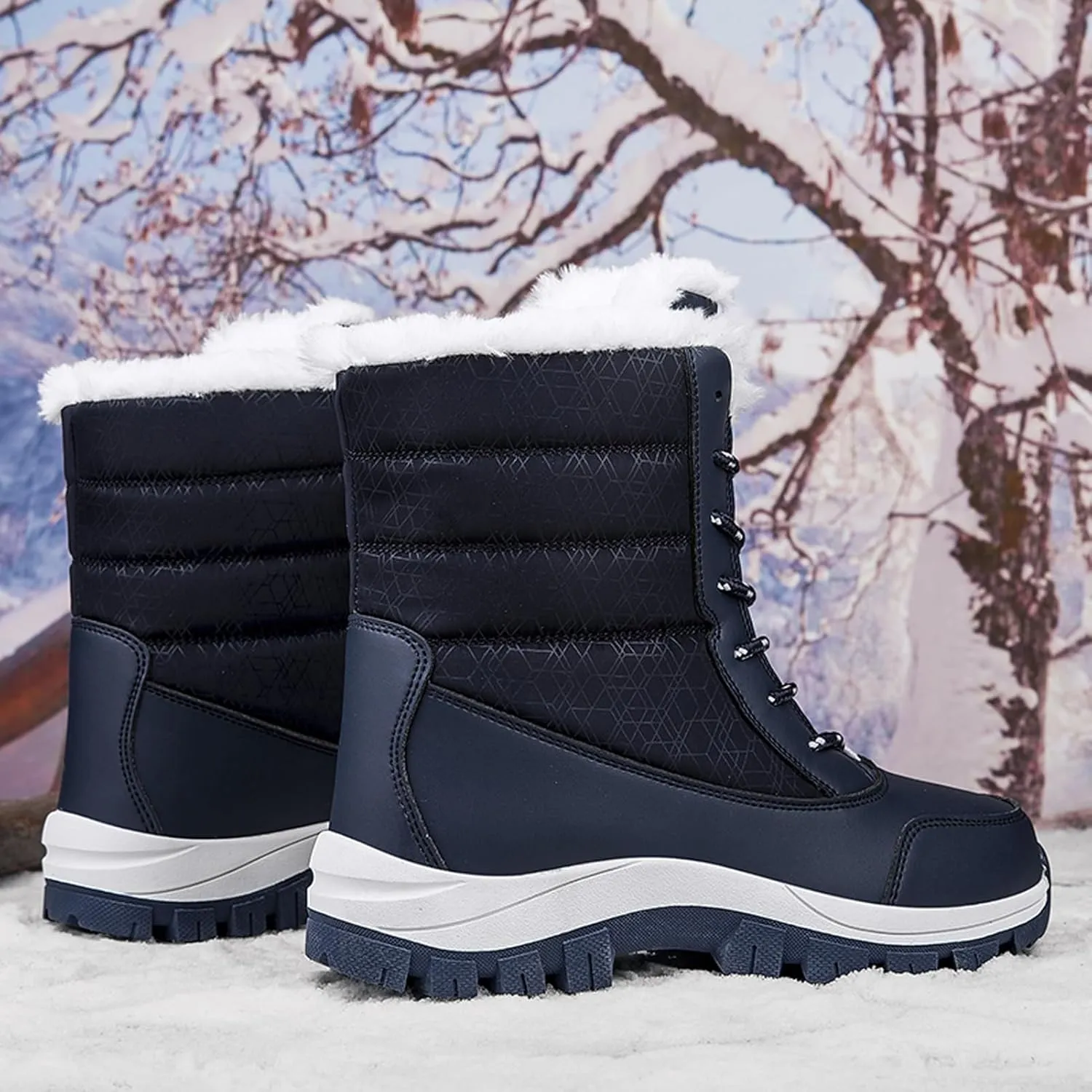 CERYTHRINA Womens Waterproof Booties Lightweight Winter Fur Lined Walking Boots Anti-Slip Outdoor Snow Boots
