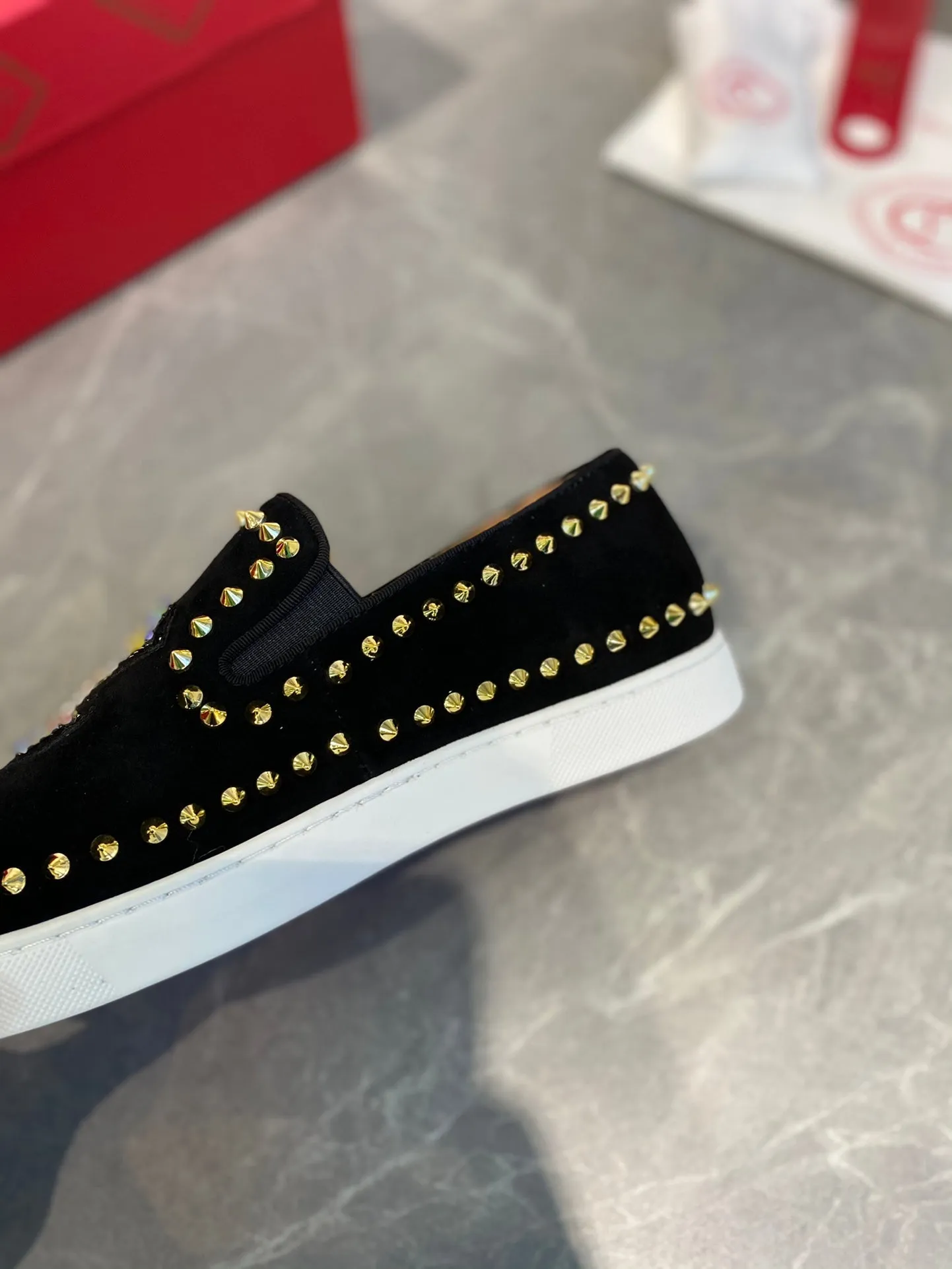 CL Loafers with Logo Black Velvet and Spikes 242384
