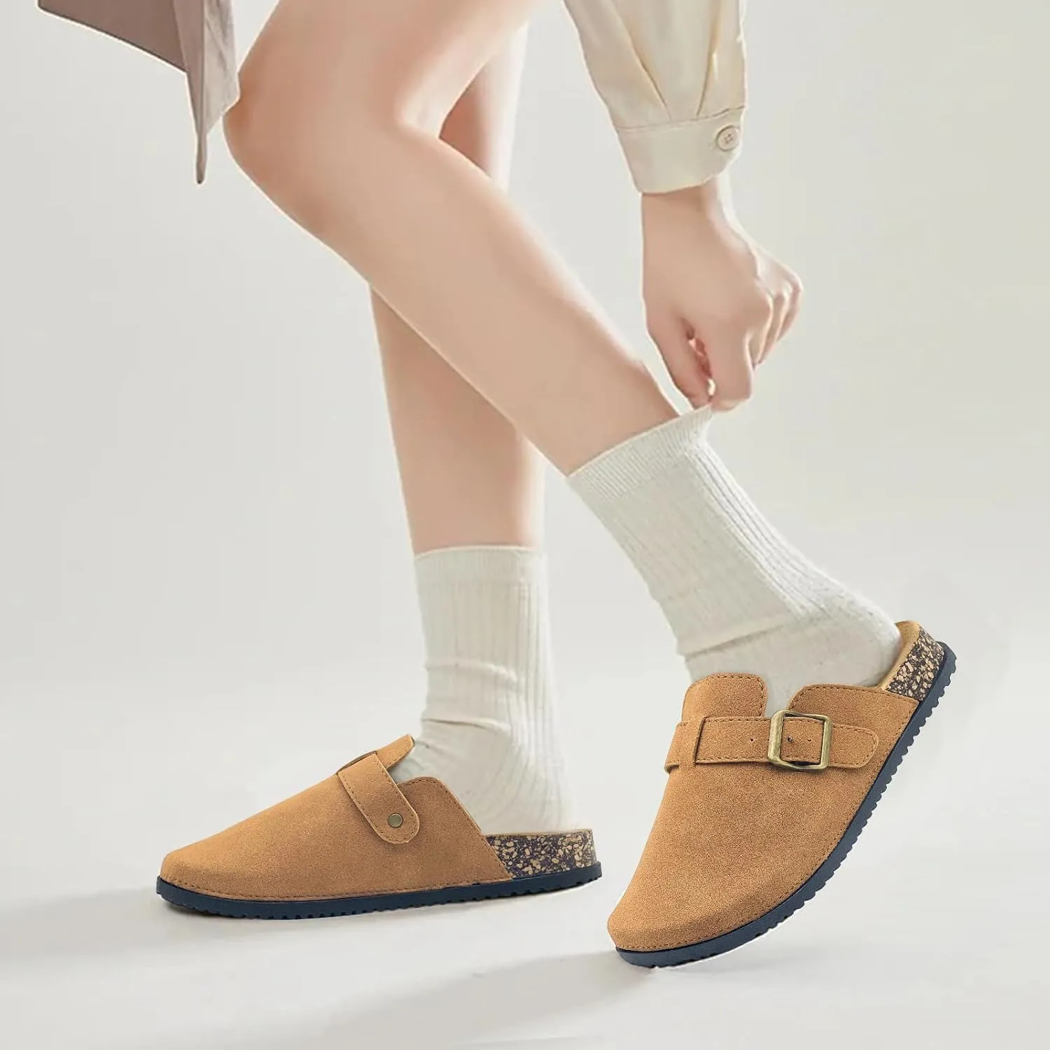 Clogs for Women and Men Suede Clogs Leather Mules Cork Footbed Sandals Potato Shoes with Arch Support Slip on Adjuestable Clog Slippers
