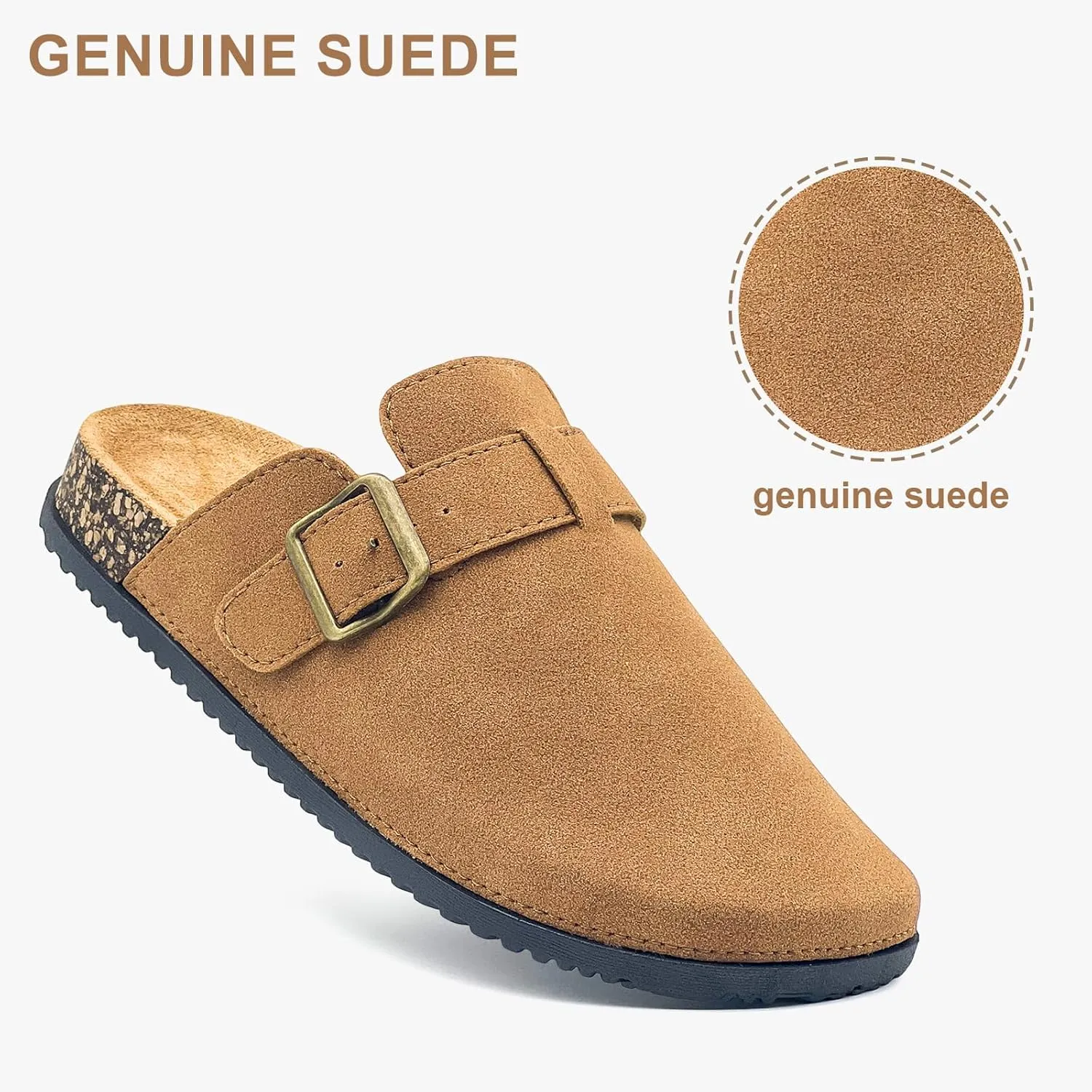 Clogs for Women and Men Suede Clogs Leather Mules Cork Footbed Sandals Potato Shoes with Arch Support Slip on Adjuestable Clog Slippers