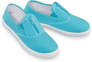 Collections Etc Easy-to-Wear Stretch Zip-Up Padded Insole Sneakers Turquoise
