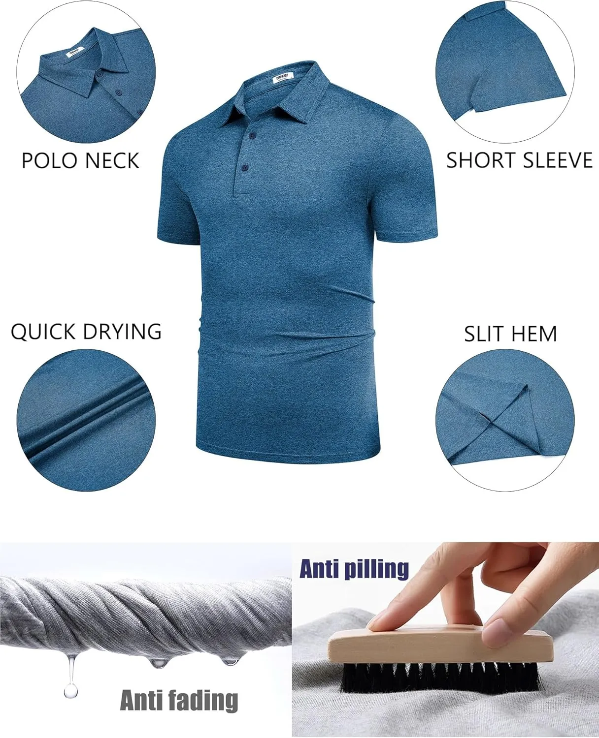 COOFANDY Men's Polo Shirt Golf Dry Fit Performance Short Sleeve Moisture Wicking Athletic Polo Collared Tennis T-Shirt