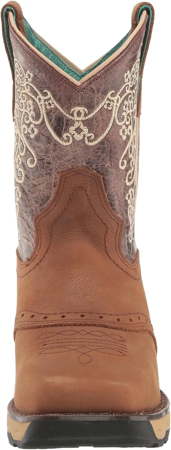 CORRAL LADIE'S TAN HYDRO RESIST SADDLE VAMP/BROWN TOP FARM&RANCH DUAL DENSITY SOLE SQ TOE, RUBBER SOLE, RANCHING W5006