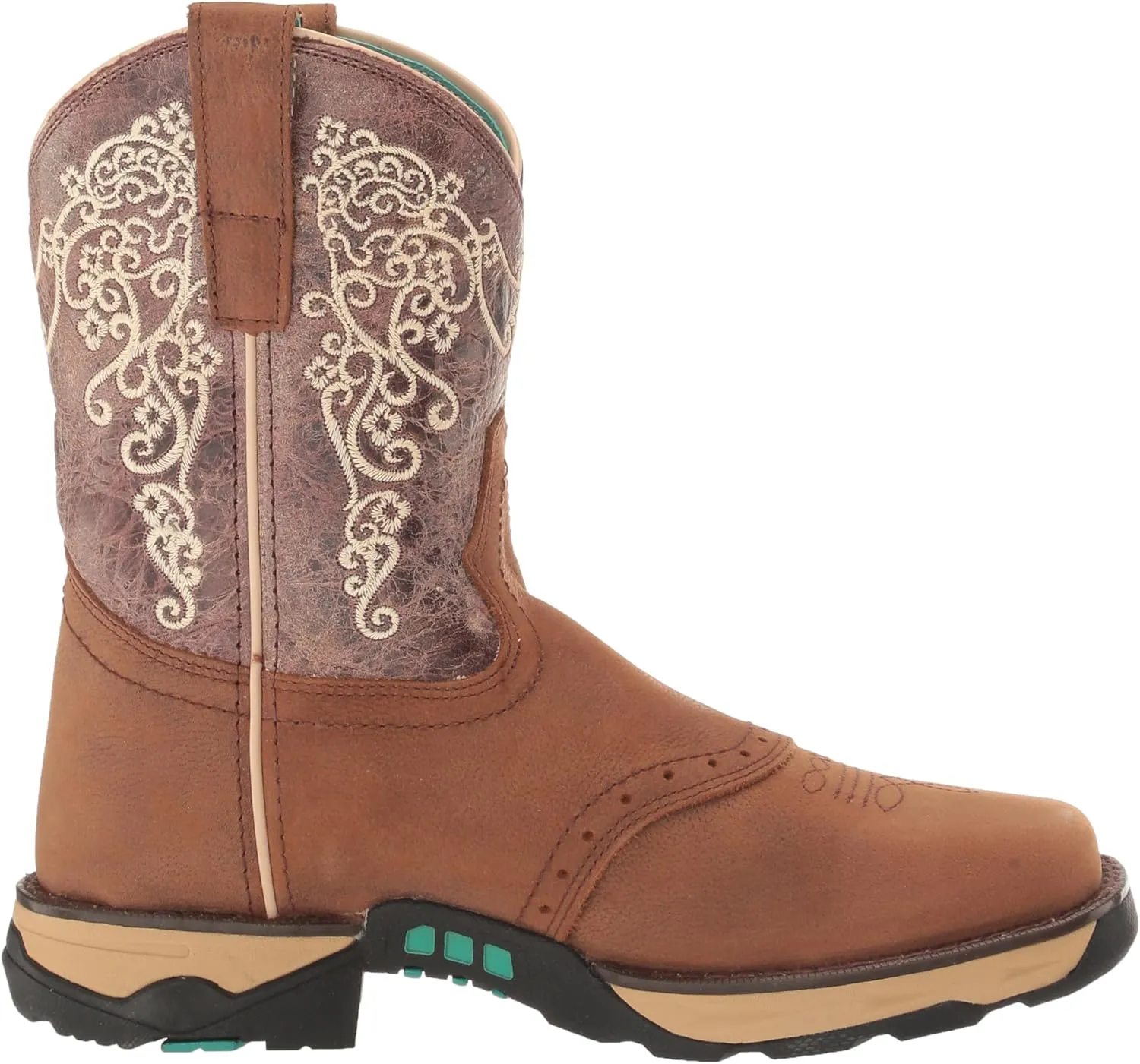 CORRAL LADIE'S TAN HYDRO RESIST SADDLE VAMP/BROWN TOP FARM&RANCH DUAL DENSITY SOLE SQ TOE, RUBBER SOLE, RANCHING W5006