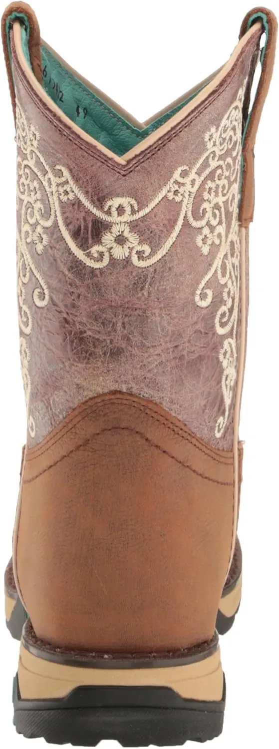 CORRAL LADIE'S TAN HYDRO RESIST SADDLE VAMP/BROWN TOP FARM&RANCH DUAL DENSITY SOLE SQ TOE, RUBBER SOLE, RANCHING W5006
