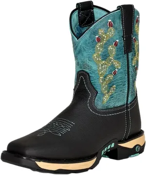 CORRAL LADIE'S TAN HYDRO RESIST/BLUE TOP CACTUS FARM&RANCH DUAL DENSITY SOLE SQ TOE, RUBBER SOLE, RANCHING W5003