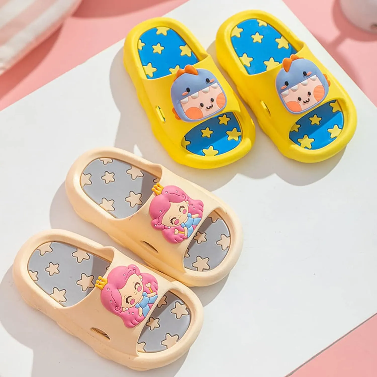 Cute 3D Cartoon Slides Slippers,Toddler Cloud Non-Slip Open Toe Slides,Girls Boys Beach Shower Bathroom Slippers