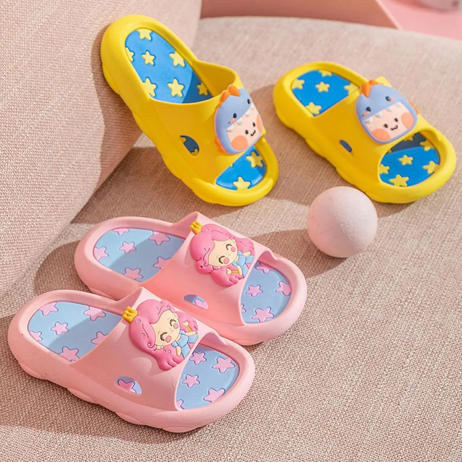 Cute 3D Cartoon Slides Slippers,Toddler Cloud Non-Slip Open Toe Slides,Girls Boys Beach Shower Bathroom Slippers