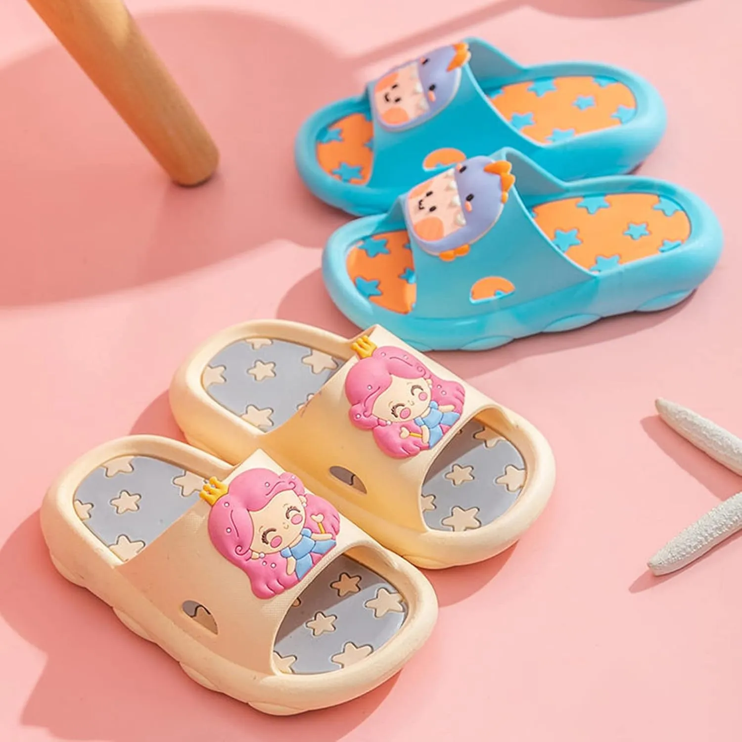 Cute 3D Cartoon Slides Slippers,Toddler Cloud Non-Slip Open Toe Slides,Girls Boys Beach Shower Bathroom Slippers