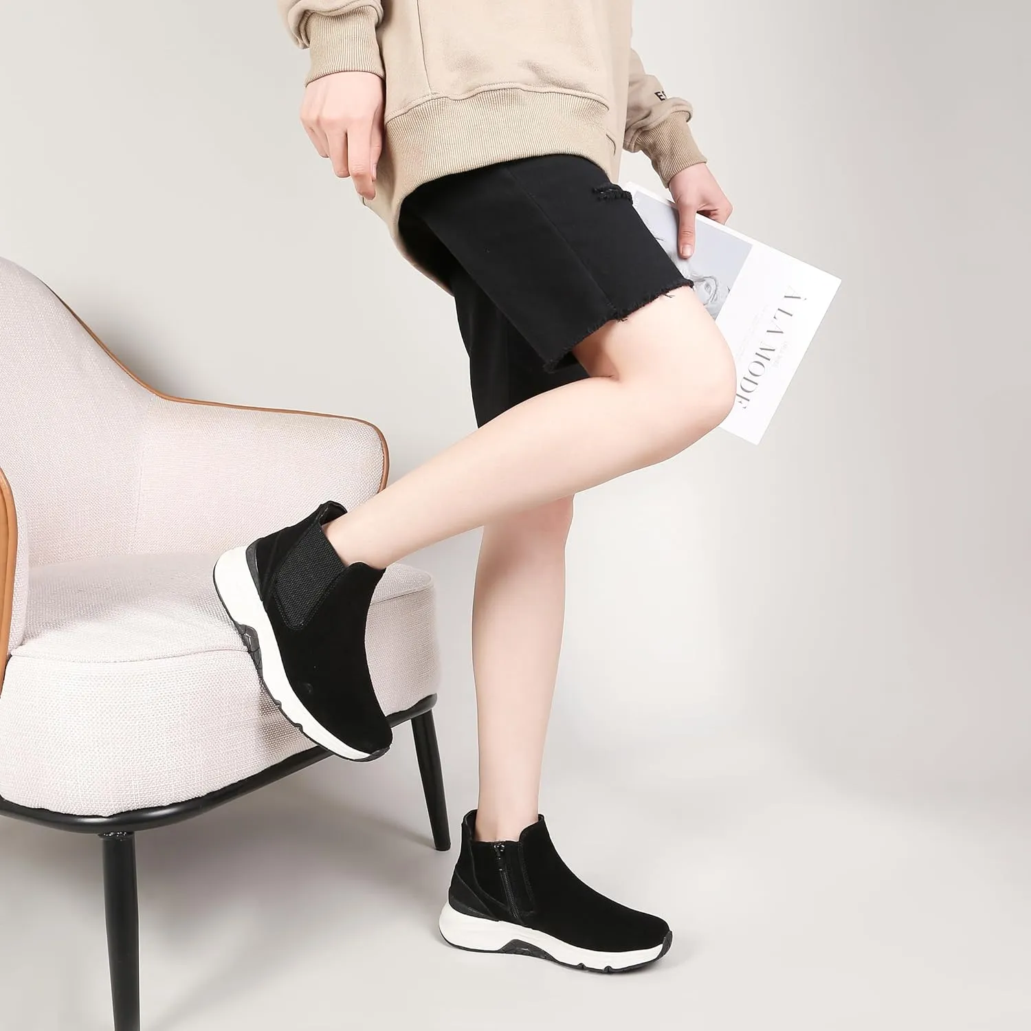 DASENGYE Non Slip Suede Chelsea Boots Women Fashion Elastic Ankle Booties Comfortable No Heel Walking Shoes Women