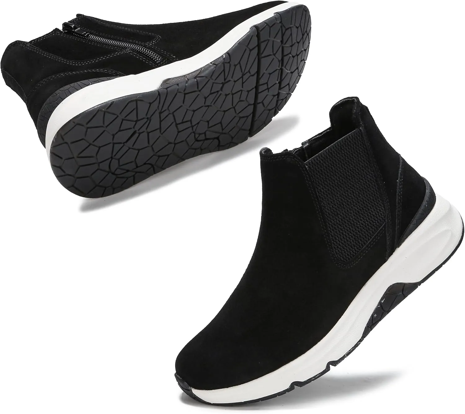 DASENGYE Non Slip Suede Chelsea Boots Women Fashion Elastic Ankle Booties Comfortable No Heel Walking Shoes Women