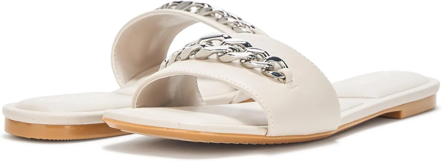 DKNY Women's Dania Flat Slide Sandal with Chain Detail