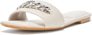 DKNY Women's Dania Flat Slide Sandal with Chain Detail