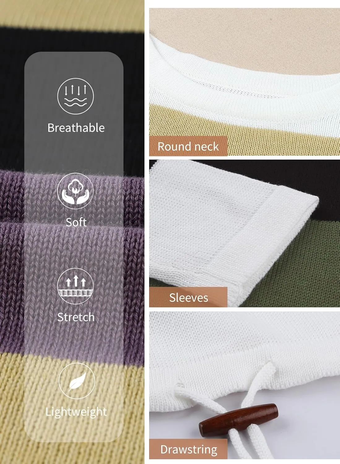 Dokotoo Fall Sweaters Round Neck Striped Cute Winter Pullover Sweaters for Women Trendy 2024 Drawstring