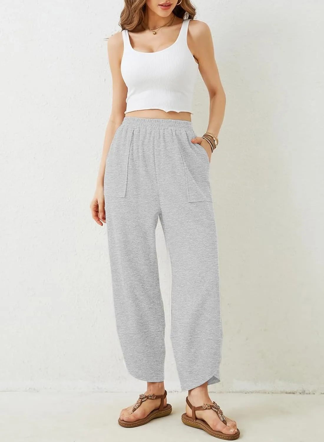 Dokotoo Womens Wide Leg High Waisted Stretch Quick Dry Lightweight Womens Pants with Pockets Loose Casual Lounge Pants