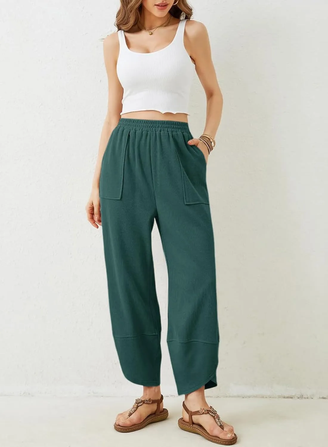 Dokotoo Womens Wide Leg High Waisted Stretch Quick Dry Lightweight Womens Pants with Pockets Loose Casual Lounge Pants