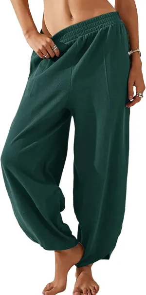 Dokotoo Womens Wide Leg High Waisted Stretch Quick Dry Lightweight Womens Pants with Pockets Loose Casual Lounge Pants