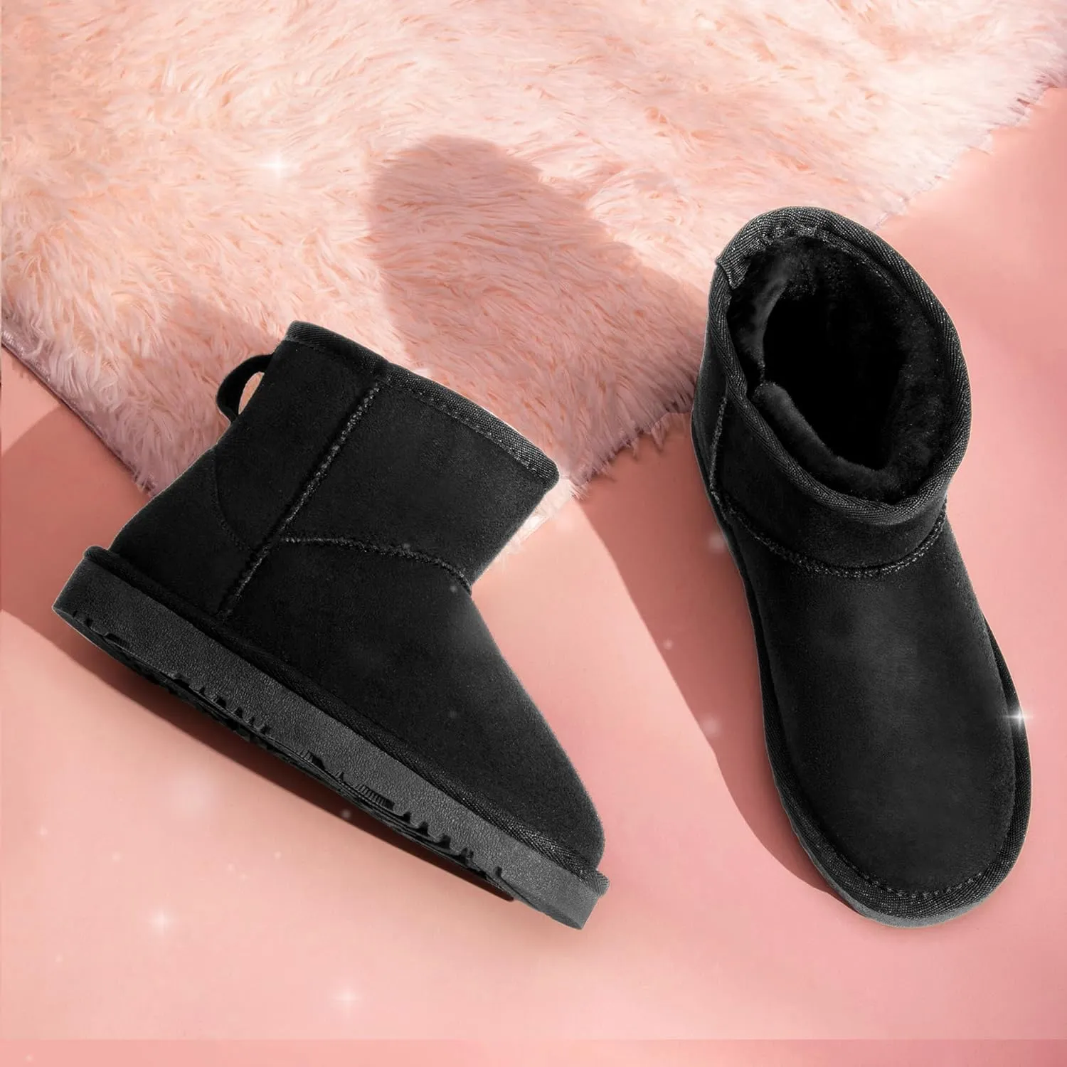 DREAM PAIRS Girls Boys Boots Kids Winter Ankle Faux Fur Lined Snow Shoes FuzzyClassic Kid's Low Boot for Toddler/Little Kid/Big Kid