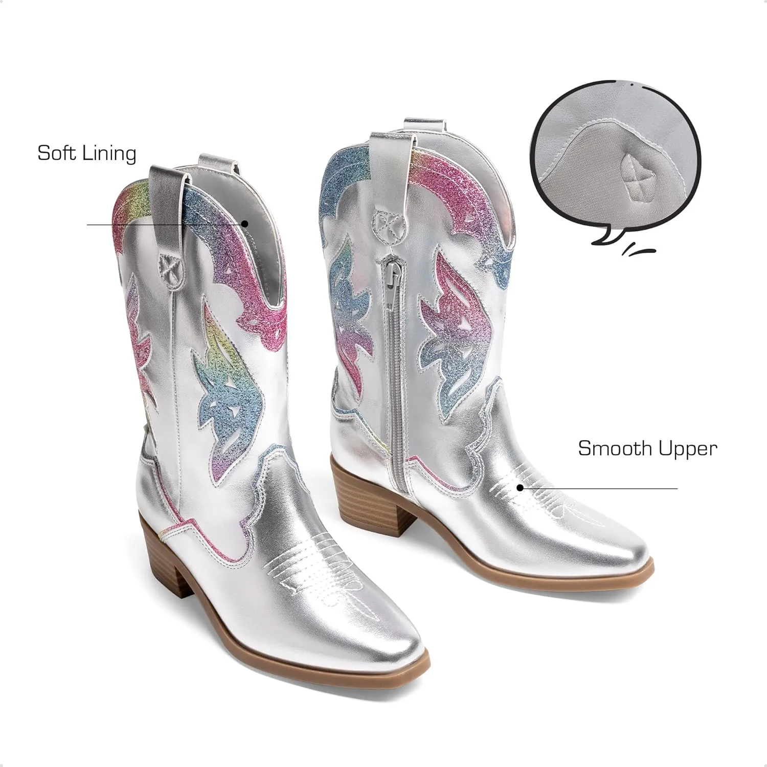 DREAM PAIRS Girls Cowgirl Cowboy Boots Western Fashion Mid Calf Boots
