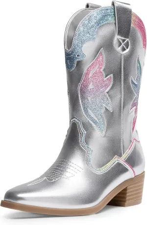 DREAM PAIRS Girls Cowgirl Cowboy Boots Western Fashion Mid Calf Boots