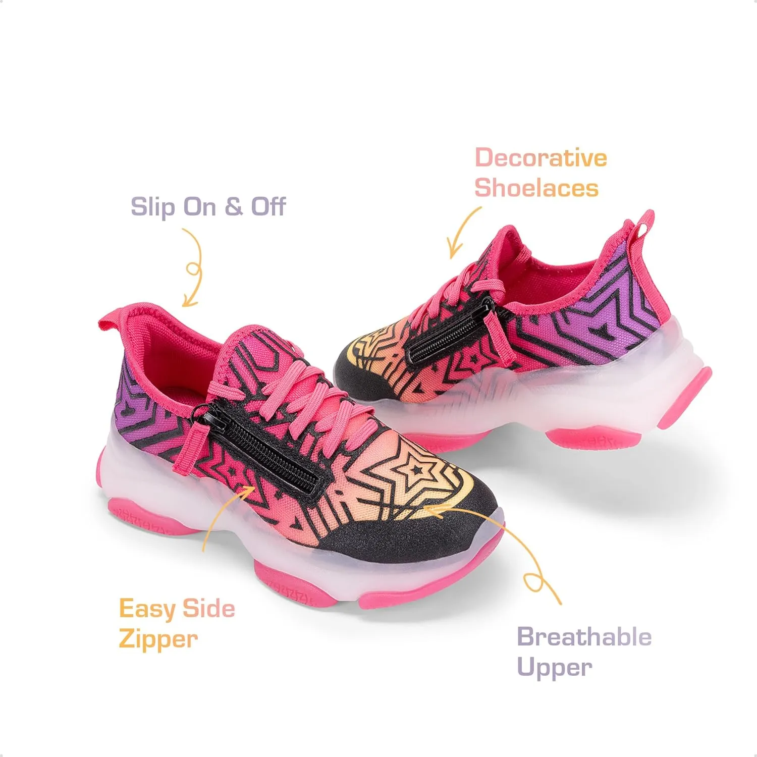 DREAM PAIRS Kids Girls Sneakers Zipper Casual Shoes Jelly Sole Sports Shoes Lightweight Walking Shoes