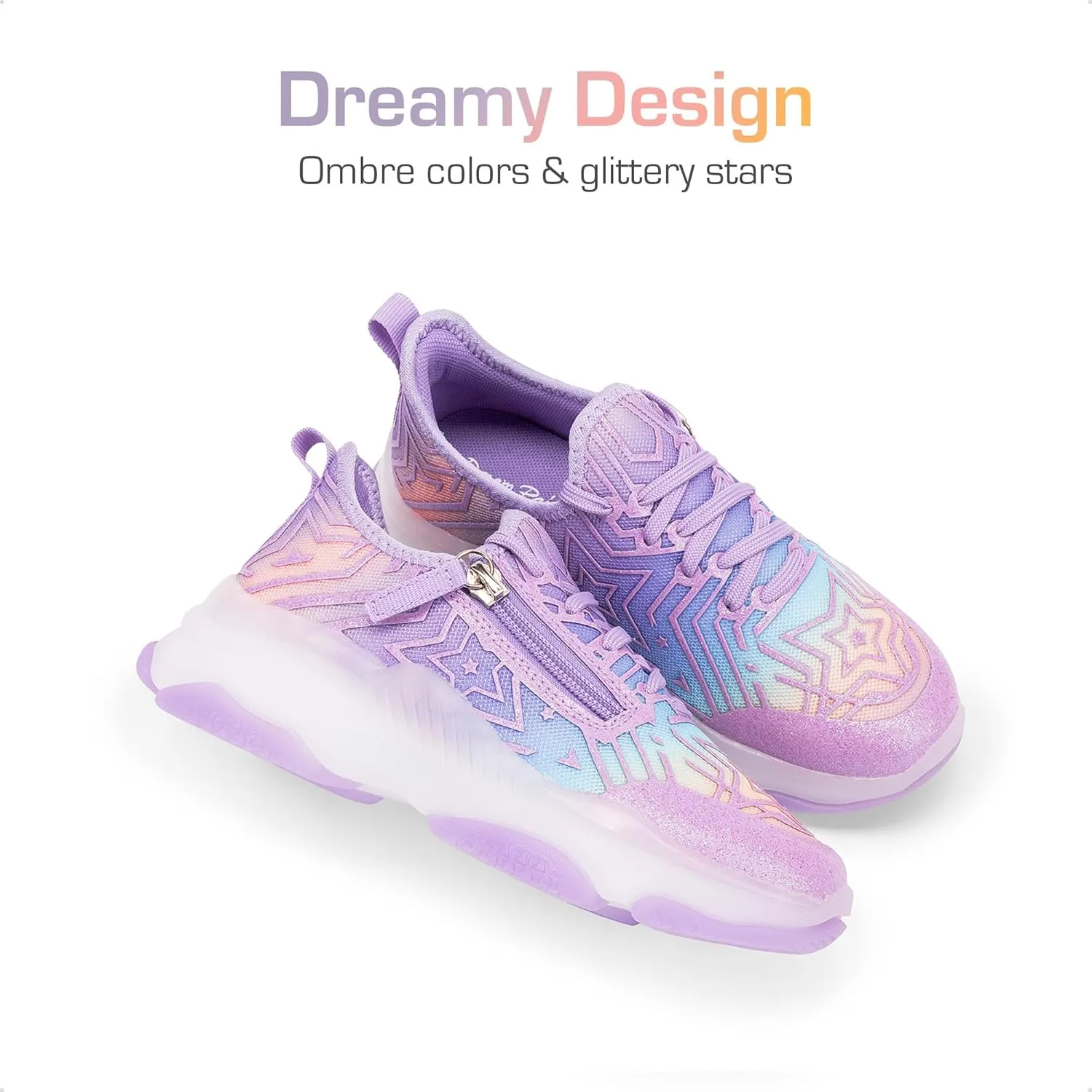 DREAM PAIRS Kids Girls Sneakers Zipper Casual Shoes Jelly Sole Sports Shoes Lightweight Walking Shoes